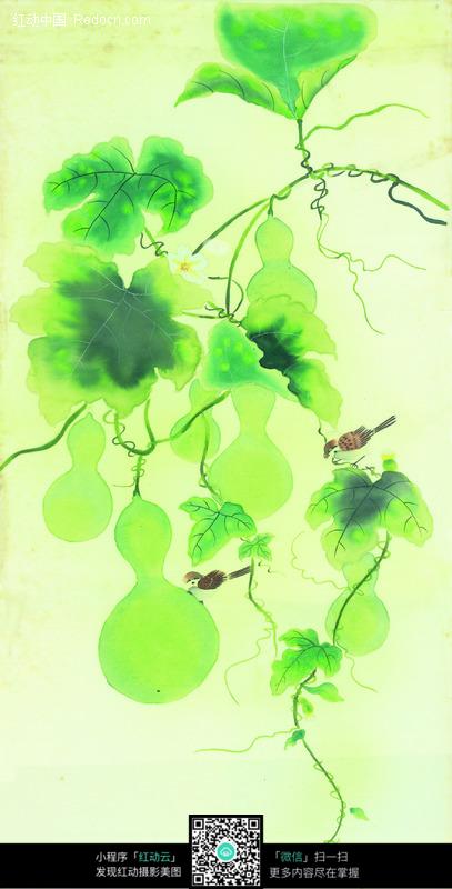 葫芦架上的小鸟图片(编号:90740)_书画文字_文