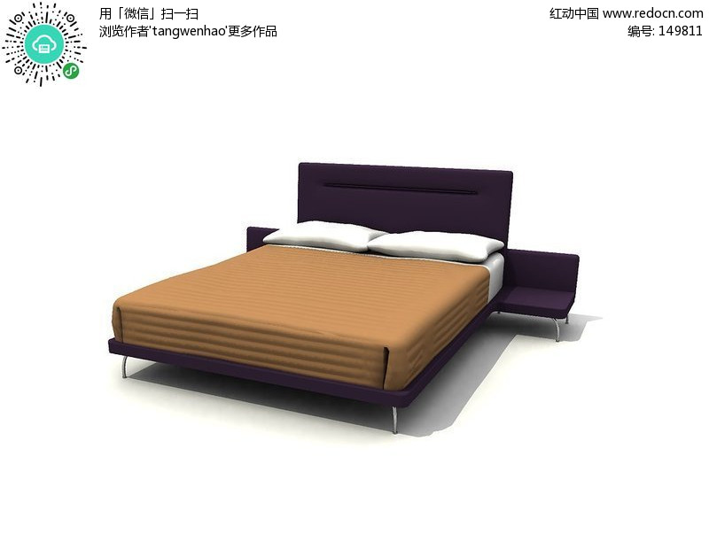 紫色双人床3d模型-3D模型下载 3D模型素材库