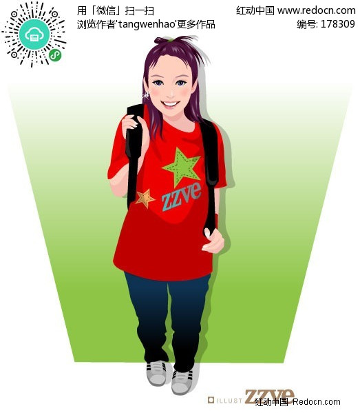背着背包的红衣女孩图片