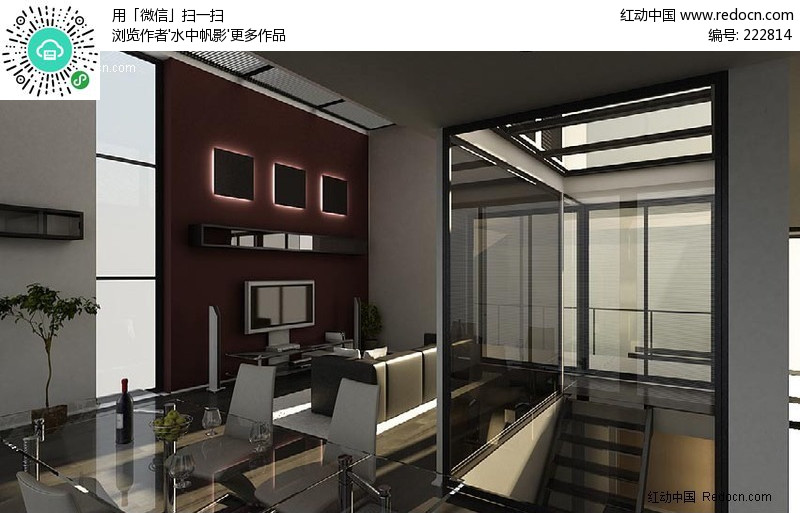 时尚现代室内场景设计模型(编号:222814)_室内