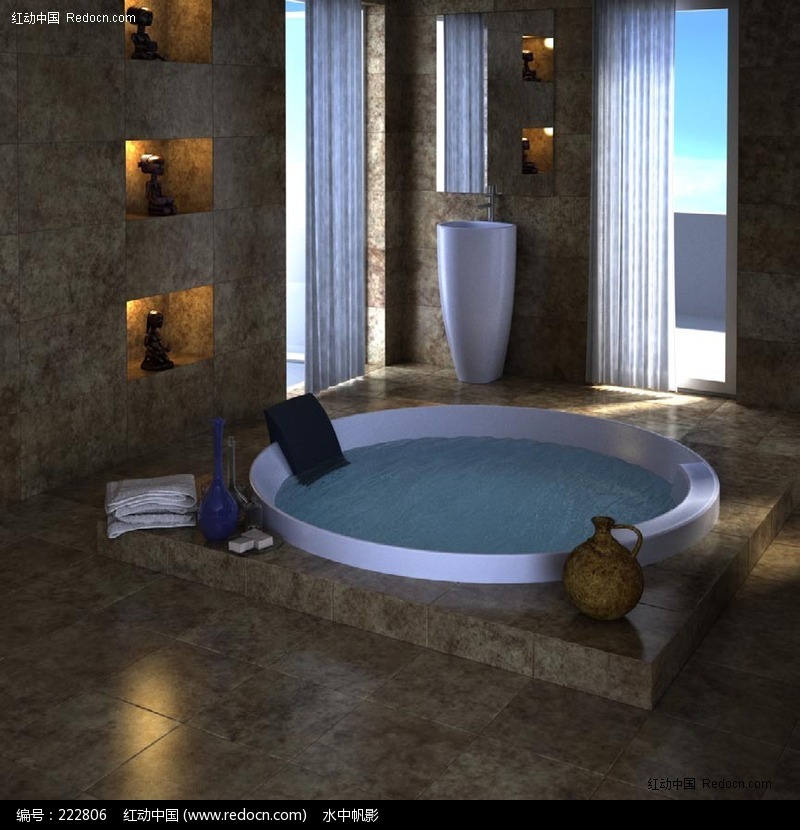 室内浴池场景设计效果图-3D模型下载 3D模型