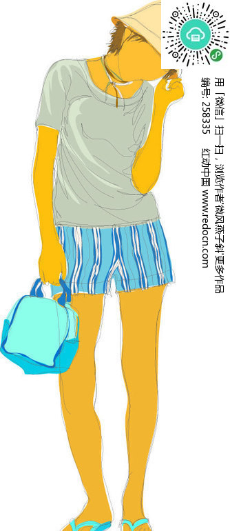 <em>手绘</em>-穿<em>短裤</em>的女孩矢量图(编号:258335)_女性