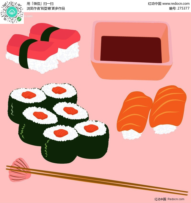 日本海鲜料理矢量图,面包,酱料-餐饮美食矢量图下载