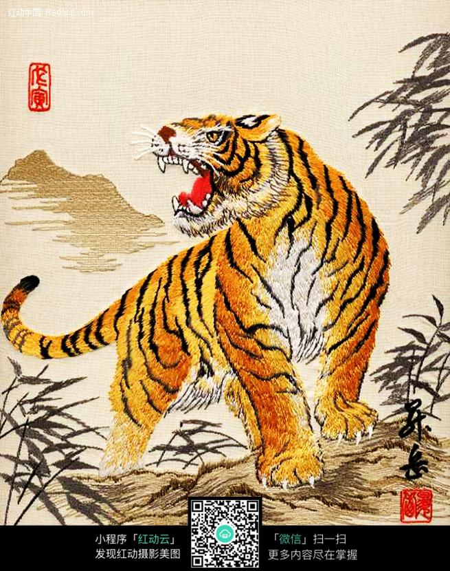精致12生肖刺绣-虎图片图片-传统书画|吉祥图案