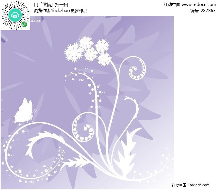 蝴蝶梦幻花植物花纹矢量图设计图片