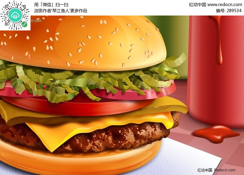 精细分层汉堡美食插画设计(编号:289534)_外国