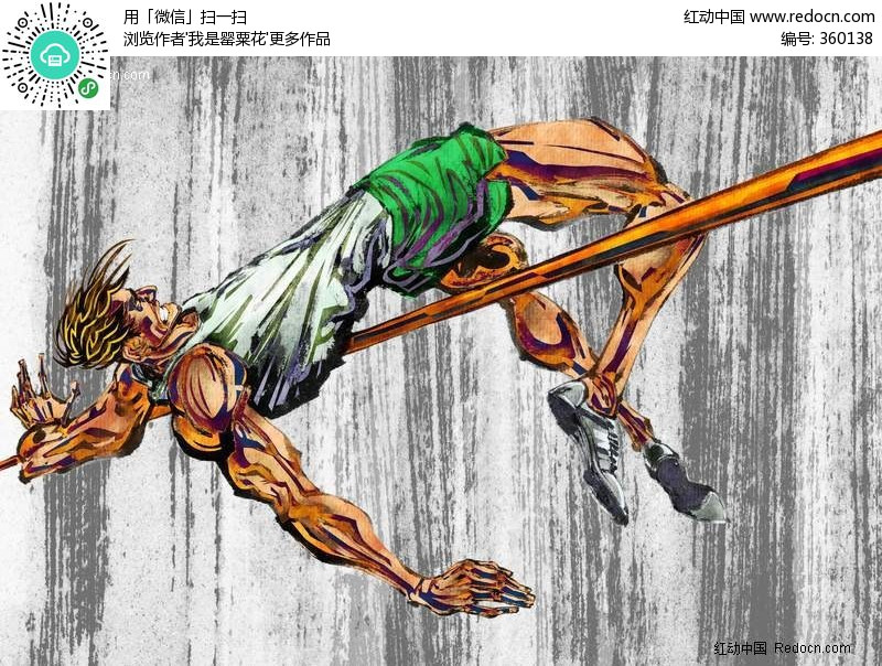 成功跃杆的男子跳高运动员鼠绘素材-PS体育素