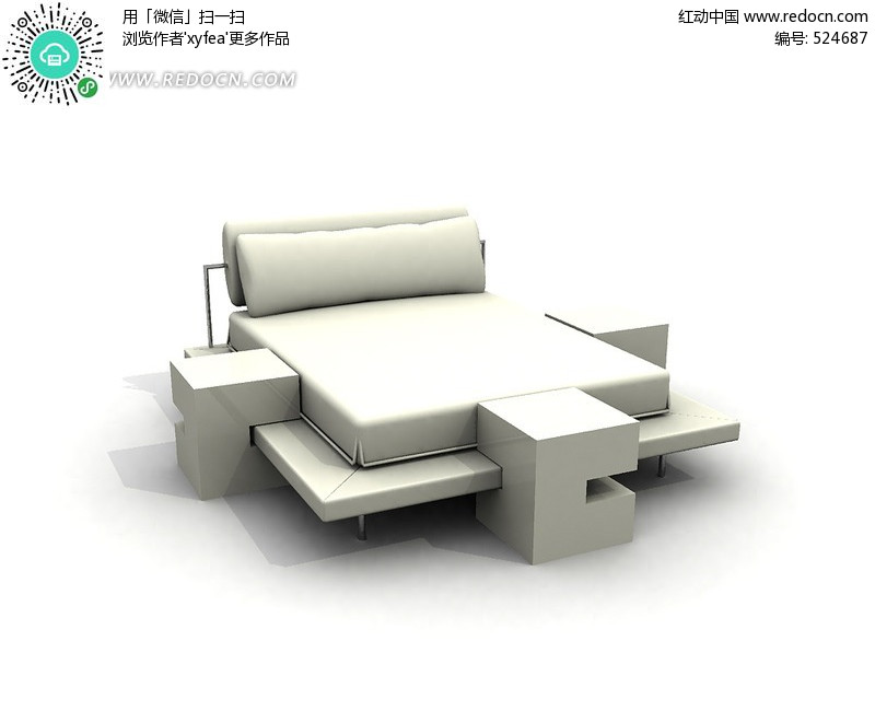 现代床模型-3D模型下载 3D模型素材库下载 3d