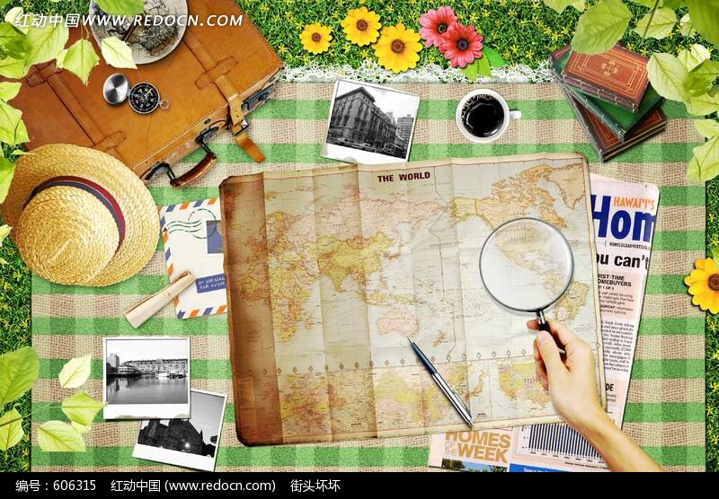 拿放大镜看世界地图(编号:606315)_背景素材_