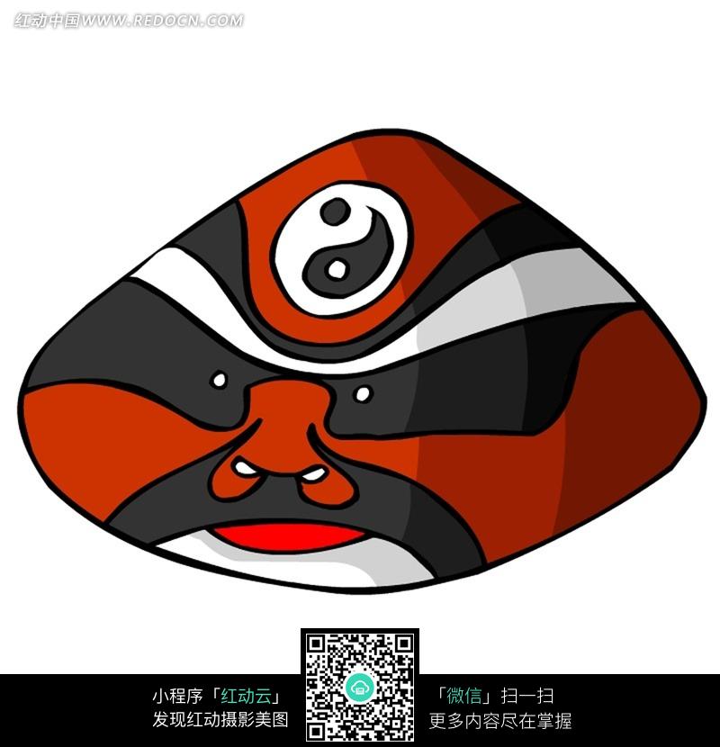 脑门上画着太极图的红色京剧脸谱图片(编号:6