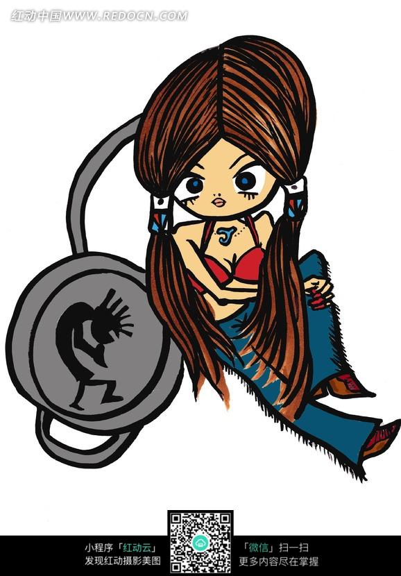 上身穿红色<em>胸衣</em>的梳两条马尾的<em>卡通</em>女子<em>图片</em>(