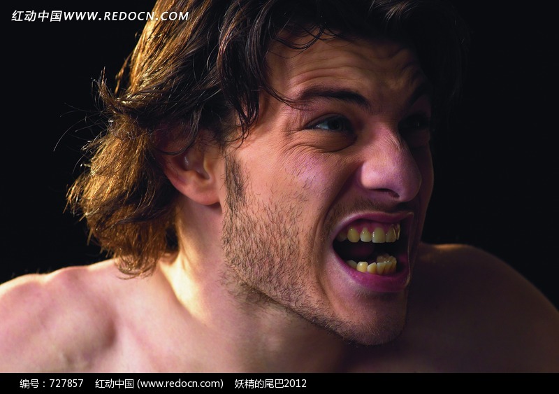 呲牙咧嘴的性感男人的面部特写图片(编号:727