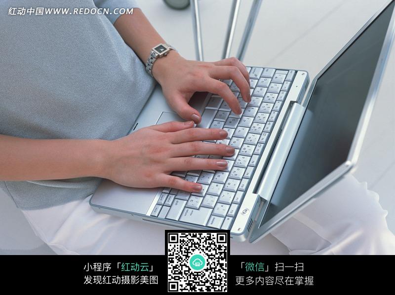 放在腿上操作的银色笔记本图片(编号:733565)