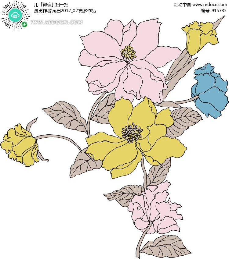 图案花朵花蕾与叶子设计图片