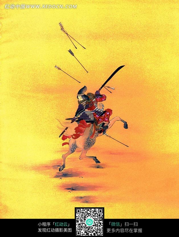 日本浮世绘战场上骑马的武士图片-传统书画|吉