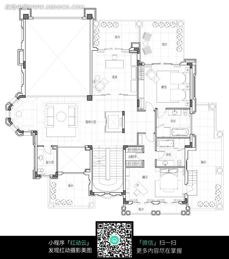 别墅二层CAD<em>平面图</em>图片(编号:1029485)_室内
