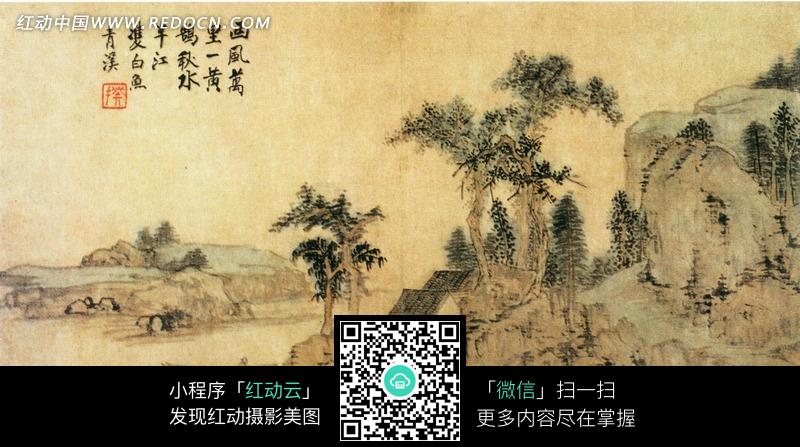 水墨画-江上的房屋和江边的船只图片-传统软装室内设计v房屋图片