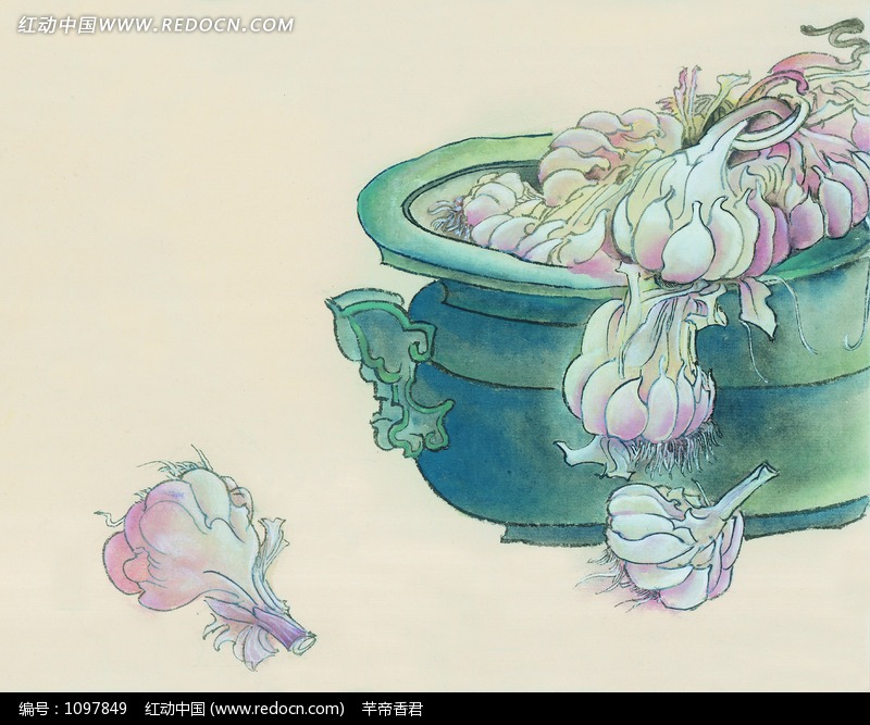 盆子里的蒜头工笔画图片(编号:1097849)_书画