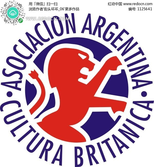 蓝底红狮圆形英文图标CDR矢量文件-标志|LOG