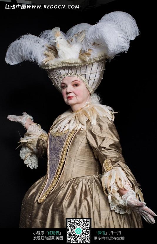 头顶羽毛帽子的外国贵妇人图片(编号:1270029