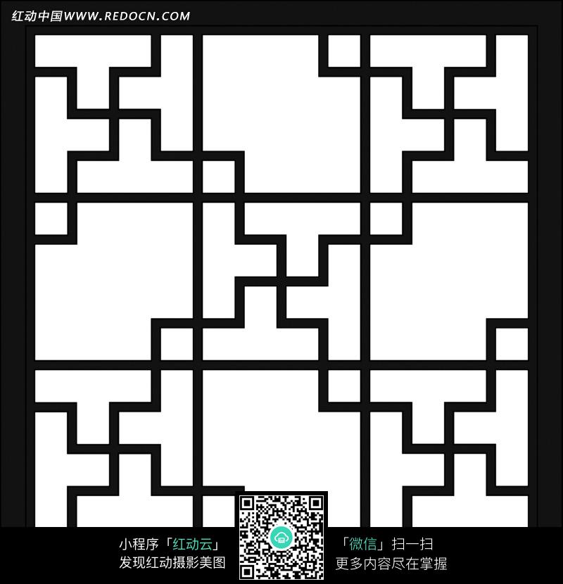 手绘扇窗方孔上回纹万字花纹设计图片