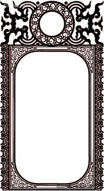 卷曲纹和半圆形构成的精美边框图案-矢量花纹