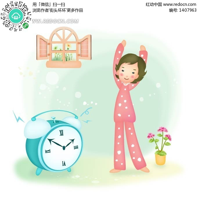 早晨锻炼身体的小女孩矢量插画设计矢量图(编