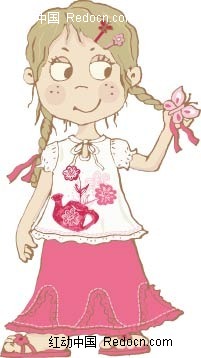 拿起<em>头发</em>的<em>可爱小女孩</em>矢量图(编号:1438147)_