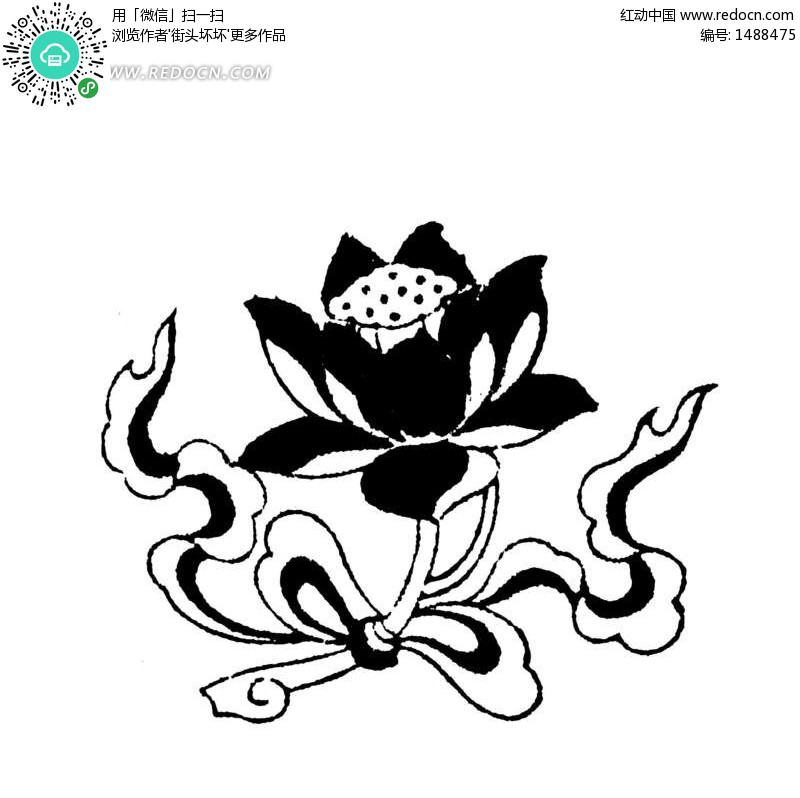 手绘荷花和飘带设计图片