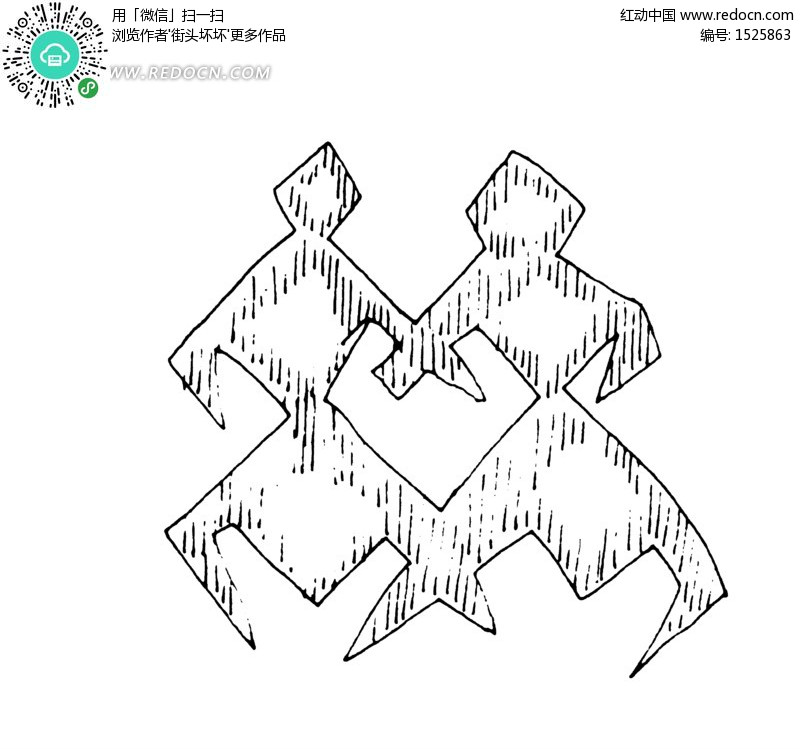 简单几何线条人物画-两个摆出姿势的抽象人物