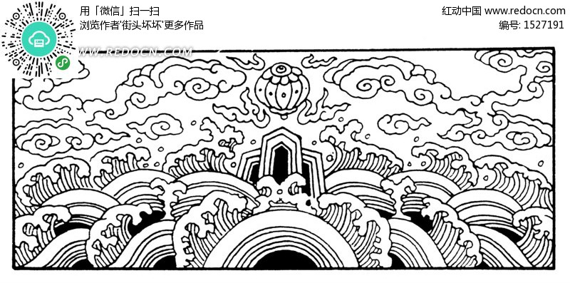纹样矢量图下; 中国古典图案-波浪和浪花以及云纹图片