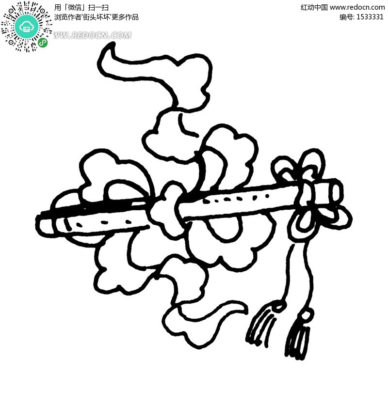 手绘叶蔓包裹的长笛设计图片