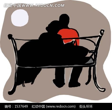 长椅上坐着看月亮的男女背影[矢量图.eps]