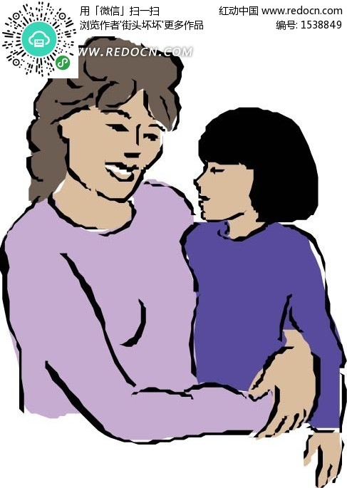 抱着女儿的妈妈矢量图(编号:1538849)_卡通形象_矢量人物_矢量素材