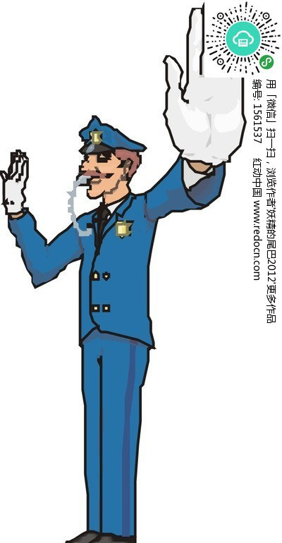 手绘吹哨子指挥交通的警察设计图片