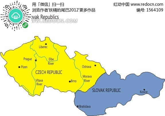 手绘捷克和斯洛伐克地图矢量图(编号:1564109