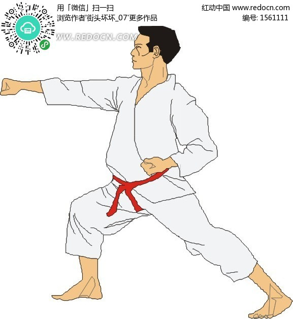 手绘弓步出拳的武者-生活百科 矢量素材下载(编号:1561111)