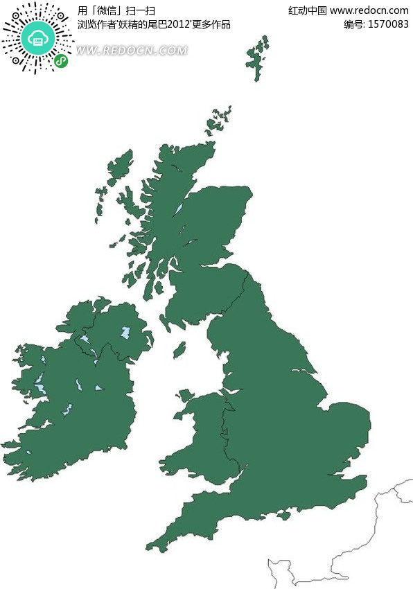 草绿色英国和爱尔兰矢量地图矢量图(编号:157