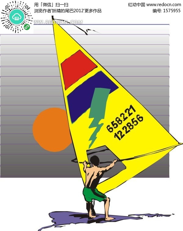 <em>手绘</em>穿着<em>短裤</em>玩帆板冲浪的人矢量图(编号:157