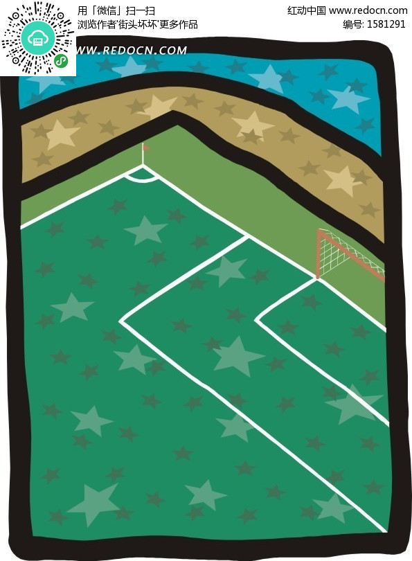 卡通足球场手绘矢量图-生活百科 矢量素材下载
