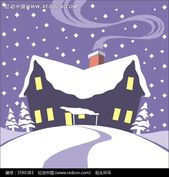 手绘冬天冰雪覆盖的小屋设计图片图片