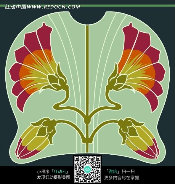 喇叭花对称花_深绿底浅绿扇形对称喇叭花图案图片花纹花边