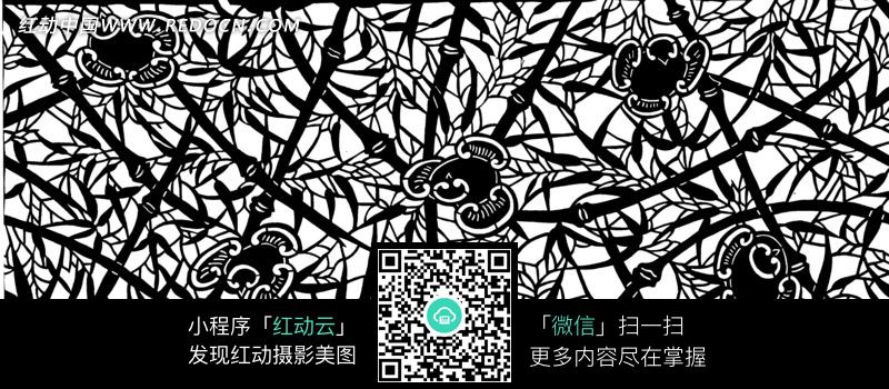 竹枝花叶纹卷曲纹构成的刻画图案图片-花纹|花