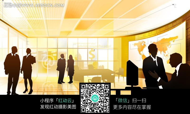 正在讨论问题的商务人物剪影设计图片