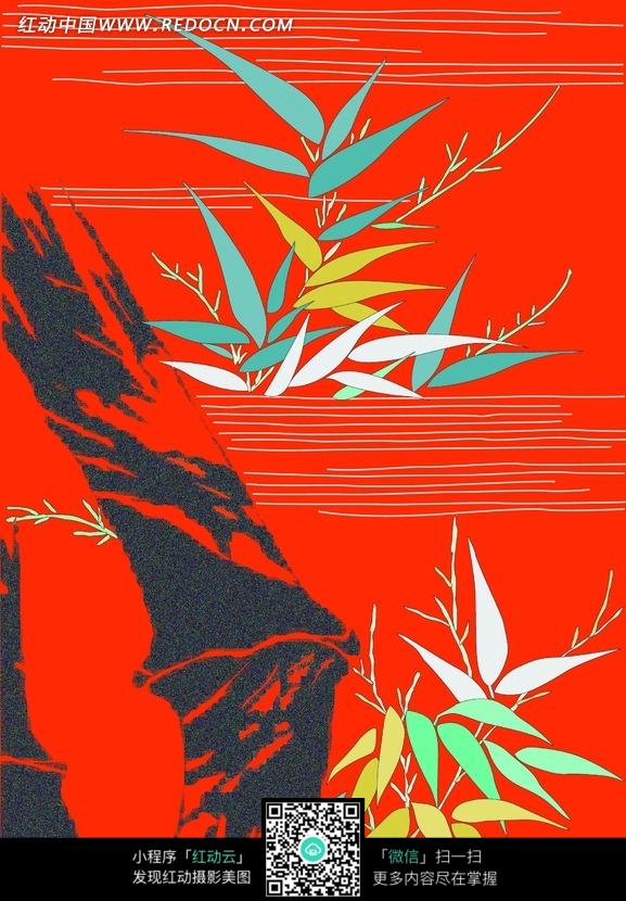 <em>红色</em>背景上的<em>彩色</em>竹子图案图片-花纹|花边|线条