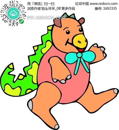 卡通画一只可爱的小恐龙矢量图(编号:1692335)_陆地动物_生物世界