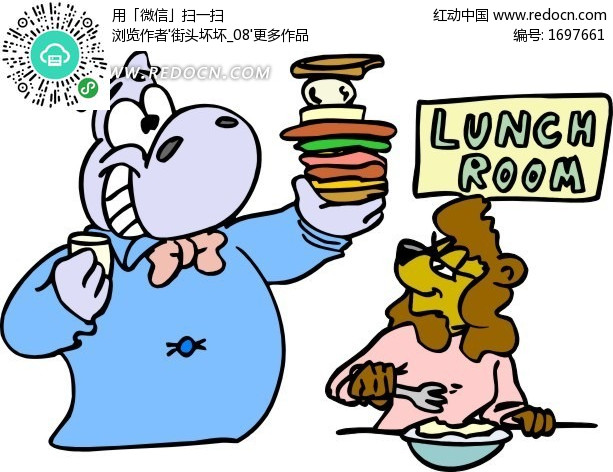 卡通画吃东西的动物设计图片