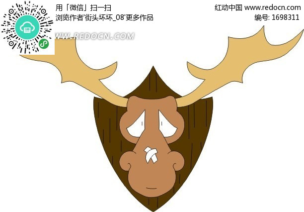 手绘鼻子上贴膏药的驯鹿矢量图(编号:1698311