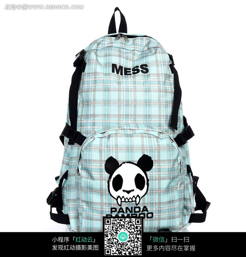 青色底纹白色熊猫可爱双肩包图片-生活用品|日