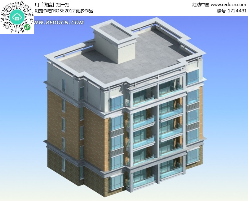 方式平顶小区住宅3D模型图(编号:1724431)_建